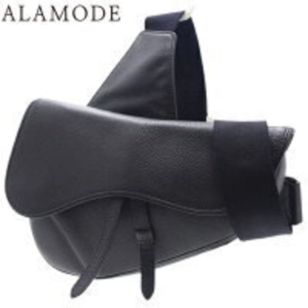 Christian Dior Saddle Bag Shoulder Crossbody Grained Calfskin Black as August